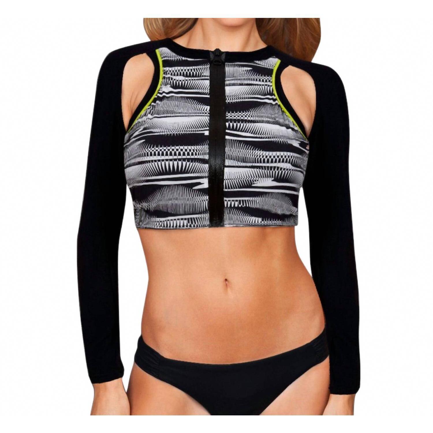 New Free Sport By Gottex Powerline Zip Front Rash Guard Jacket In Got Black
